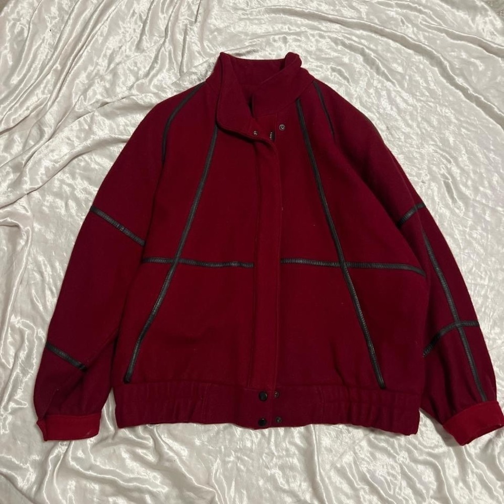 Vintage 90s Trendz Wool Red Bomber Jacket size XL Preppy Winter Outdoor Classic